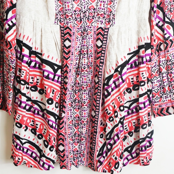 Free People Tegan Border Printed Pink Mini Dress 4 - Picture 4 of 6